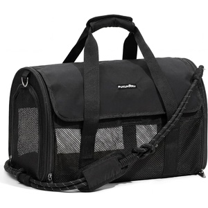 image:imageFUKUMARU Cat Carrier Light amp Airy Pet Carrier 18x11x11 Airline Approved Dog Carrier for Small Dogs 2in1 Shoulder Strap Leash Collapsible Soft Cat Travel Carrier with AntiScratch Mesh BlackBlack
