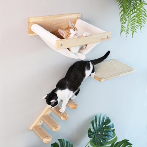 image:imageFUKUMARU Cat Wall Furniture 3 Pack Cats Walls Shelves Set Solid Rubber Wood Kitten Shelf for Sleeping Playing Climbing and Lounging