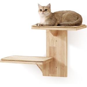 image:imageFUKUMARU Cat Wall Shelves 2 Platform Kitten Wall Furniture Tree Shape WallMounted Floating Shelf with Sisal Mat Solid Rubber Wood Cats Perch for 16 Inch Drywall Suitable for Climb Play NapSisal mat