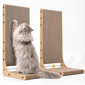 image:imageFUKUMARU Cat Scratcher 2 Packs Cat Scratching Boards for Indoor Cats L Shaped Cardboard Cats Scratcher Vertical Scartch Pads with Ball Toy Wood Color 25 InchWood Color