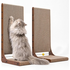 image:imageFUKUMARU Cat Scratcher 2 Packs Cat Scratching Boards for Indoor Cats L Shaped Cardboard Cats Scratcher Vertical Scartch Pads with Ball Toy Wood Color 25 InchWalnut Color