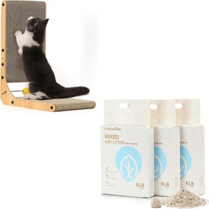 image:imageFUKUMARU 189 Inch L Shape Cat Scratcher and 3 Packs Tofu Cat Litter White Tea