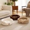 image:imageFUKUMARU Round Cat Bed Plush Washable Calming Dog Bed with Low Entry  Raised Bolster Small Dog Bed Soft Cozy Donut Cat Bed for Indoor Cats Faux Rabbit Fur amp AntiSlip Bottom 20 Inch CamelCamel