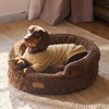 image:imageFUKUMARU Round Cat Bed Plush Washable Calming Dog Bed with Low Entry  Raised Bolster Small Dog Bed Soft Cozy Donut Cat Bed for Indoor Cats Faux Rabbit Fur amp AntiSlip Bottom 20 Inch CamelBrown