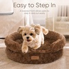 image:imageFUKUMARU Round Cat Bed Plush Washable Calming Dog Bed with Low Entry  Raised Bolster Small Dog Bed Soft Cozy Donut Cat Bed for Indoor Cats Faux Rabbit Fur amp AntiSlip Bottom 20 Inch CamelBrown