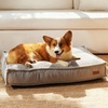 image:imageFUKUMARU 55Inch Thick Dog Bed Mat Washable Cat Bed with Waterproof Lining Orthopedic Dog Beds for Senior Dogs Cozy Flat Dog Kennel Bed for Crate NonSlip Pet Pillow Bed OrangeGrey