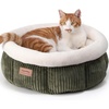 image:imageFUKUMARU Cat Bed Corduroy Round Cat Beds for Indoor Cats Washable Fluffy Pet Bed for Cats and Puppy Soft Cute Small Dog Beds GreyGreen