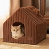 image:imageFUKUMARU Cat Houses for Indoor Cats Washable Cute Cat Bed Cave with Removable Pillow Large SemiEnclosed Cozy Dog House Indoor Soft Faux Rabbit Fur Kitten Bed 175Inch Durable Cat Hideaway BrownBrown