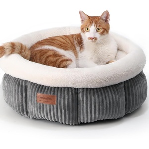 image:imageFUKUMARU Cat Bed Corduroy Round Cat Beds for Indoor Cats Washable Fluffy Pet Bed for Cats and Puppy Soft Cute Small Dog Beds GreyGrey