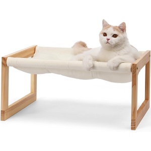 image:imageFUKUMARU Cat Bed Hammock Cozy Velvet Cat Couch for Indoor Cats Raised Wooden Cats Perch 21 Inch Pet Sofa Outdoor Dog Beds Suitable for Puppy Bunny and Small Animal WhiteWhite