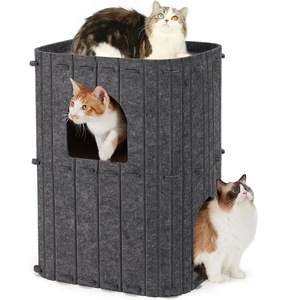 image:imageFUKUMARU Cat House for Indoor Cats 2362 Inch Large Cat Bed Cave Condo 2Storey Cozy Felt Covered Cats Tunnel Kitten Hideaway for Multicats Scratch Resistant Dark GreyDark Grey