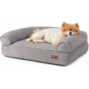 image:imageFUKUMARU Cute Dog Bed Thickened Orthopedic Dogs Couch 36in Egg Crate Foam Pet Sofa for Medium to Large Dogs Waterproof Warm Corduroy Pet Bed with Washable Cover BlueGrey