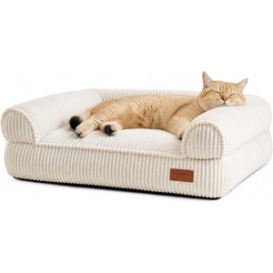 image:imageFUKUMARU Cute Dog Bed Thickened Orthopedic Dogs Couch 36in Egg Crate Foam Pet Sofa for Medium to Large Dogs Waterproof Warm Corduroy Pet Bed with Washable Cover BlueCream