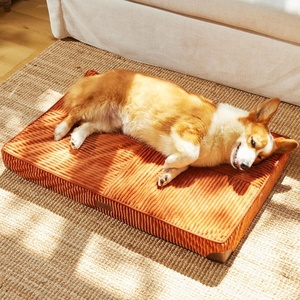 image:imageFUKUMARU Dog Bed Thickened Corduroy Orthopedic Dog Beds with Washable Cover Large Waterproof Dogs Bed for Crate 28D Egg Crate Foam Support Pet Mat Cozy Pet Bed Pad with AntiSlip Bottom GreyOrange