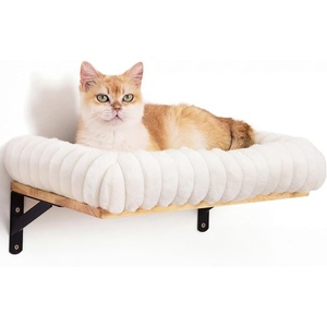 image:imageFUKUMARU Cat Wall Shelves Cat Walls Furniture with Soft Bed Solid Rubber Wood Floating Shelf Kitten Window Perch for Sleeping Playing and ScratchingMCushion Mat