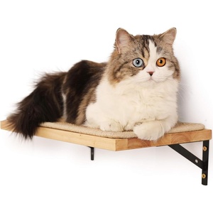 image:imageFUKUMARU Cat Wall Shelves Cat Walls Furniture with Soft Bed Solid Rubber Wood Floating Shelf Kitten Window Perch for Sleeping Playing and ScratchingMSisal Mat