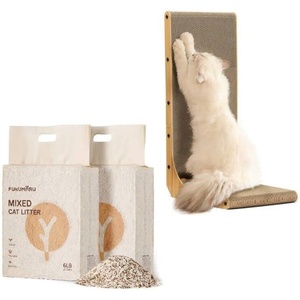 image:imageFUKUMARU Cat Scratcher 268 Inch L Shape Cat Scratch Pad amp Natural Tofu Cat Litter