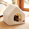 image:imageFUKUMARU Cat Bed Cave Enclosed Washable Covered Dog Bed with Support Frame  Large Cat House for Indoor Cats Cozy Cat Hideaway for Anxious Cats Soft Plush Faux Fur Cat Tent Bed NonSlip BottomCream