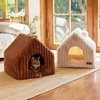 image:imageFUKUMARU Cat Bed Cave Enclosed Washable Covered Dog Bed with Support Frame  Large Cat House for Indoor Cats Cozy Cat Hideaway for Anxious Cats Soft Plush Faux Fur Cat Tent Bed NonSlip BottomPink Beige
