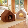 image:imageFUKUMARU Cat Bed Cave Enclosed Washable Covered Dog Bed with Support Frame  Large Cat House for Indoor Cats Cozy Cat Hideaway for Anxious Cats Soft Plush Faux Fur Cat Tent Bed NonSlip BottomBrown