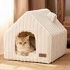 image:imageFUKUMARU Cat Bed Cave Enclosed Washable Covered Dog Bed with Support Frame  Large Cat House for Indoor Cats Cozy Cat Hideaway for Anxious Cats Soft Plush Faux Fur Cat Tent Bed NonSlip BottomCream