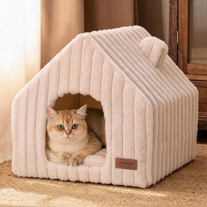 image:imageFUKUMARU Cat Bed Cave Enclosed Washable Covered Dog Bed with Support Frame  Large Cat House for Indoor Cats Cozy Cat Hideaway for Anxious Cats Soft Plush Faux Fur Cat Tent Bed NonSlip BottomPink Beige