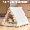 image:imageFUKUMARU Cat Cave Bed Sturdy Frame Washable Cat Tent Bed with Curtain  SemiEnclosed Cat Hideaway for Anxious Cats Large Cozy Cat House for Indoor Cats Soft Plush Covered Dog Bed CreamCream