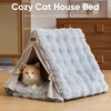 image:imageFUKUMARU Cat Cave Bed Sturdy Frame Washable Cat Tent Bed with Curtain  SemiEnclosed Cat Hideaway for Anxious Cats Large Cozy Cat House for Indoor Cats Soft Plush Covered Dog Bed CreamGrey