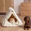 image:imageFUKUMARU Cat Cave Bed Sturdy Frame Washable Cat Tent Bed with Curtain  SemiEnclosed Cat Hideaway for Anxious Cats Large Cozy Cat House for Indoor Cats Soft Plush Covered Dog Bed CreamCream