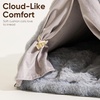 image:imageFUKUMARU Cat Cave Bed Sturdy Frame Washable Cat Tent Bed with Curtain  SemiEnclosed Cat Hideaway for Anxious Cats Large Cozy Cat House for Indoor Cats Soft Plush Covered Dog Bed CreamGrey