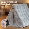 image:imageFUKUMARU Cat Cave Bed Sturdy Frame Washable Cat Tent Bed with Curtain  SemiEnclosed Cat Hideaway for Anxious Cats Large Cozy Cat House for Indoor Cats Soft Plush Covered Dog Bed CreamGrey