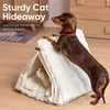 image:imageFUKUMARU Cat Cave Bed Sturdy Frame Washable Cat Tent Bed with Curtain  SemiEnclosed Cat Hideaway for Anxious Cats Large Cozy Cat House for Indoor Cats Soft Plush Covered Dog Bed CreamCream