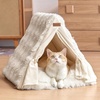 image:imageFUKUMARU Cat Cave Bed Sturdy Frame Washable Cat Tent Bed with Curtain  SemiEnclosed Cat Hideaway for Anxious Cats Large Cozy Cat House for Indoor Cats Soft Plush Covered Dog Bed CreamCream
