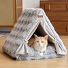 image:imageFUKUMARU Cat Cave Bed Sturdy Frame Washable Cat Tent Bed with Curtain  SemiEnclosed Cat Hideaway for Anxious Cats Large Cozy Cat House for Indoor Cats Soft Plush Covered Dog Bed CreamGrey