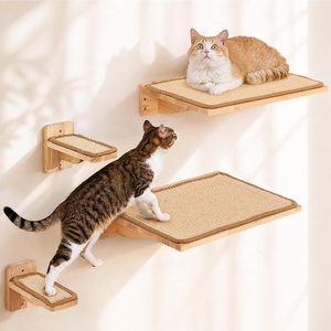 image:imageFUKUMARU Cat Wall Shelves 4 Set Solid Rubber Wood Shelf with Sisal Mat